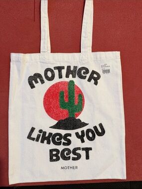 MOTHER White Canvas Tote with Green Cactus and Red Sun Graphic